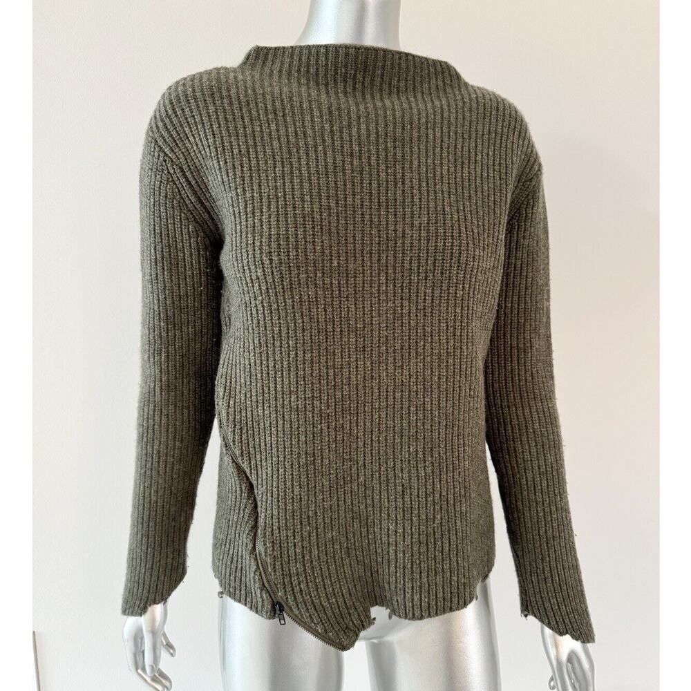 Generation Love Cashmere Wool Sweater Olive Green XS Raw hem